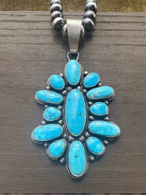 Navajo Sheila Becenti Kingman Turquoise & Sterling Silver Pendant